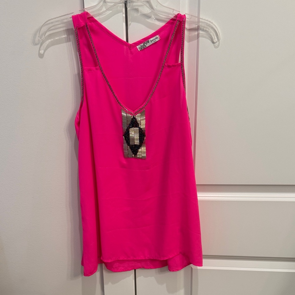 Yahada Hot Pink Tank Top with Beaded Accent
